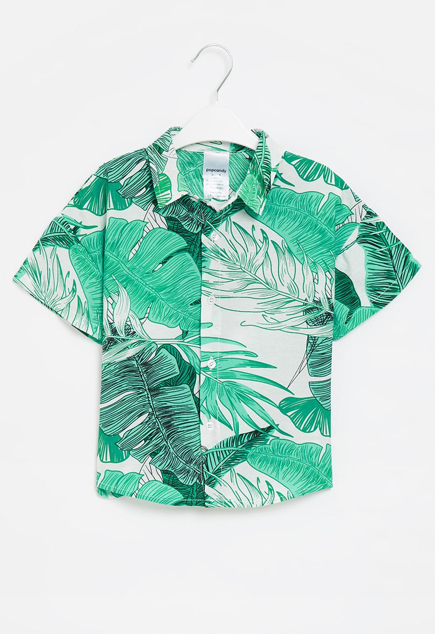 Pop Candy - Boys short sleeve printed shirt - green & white