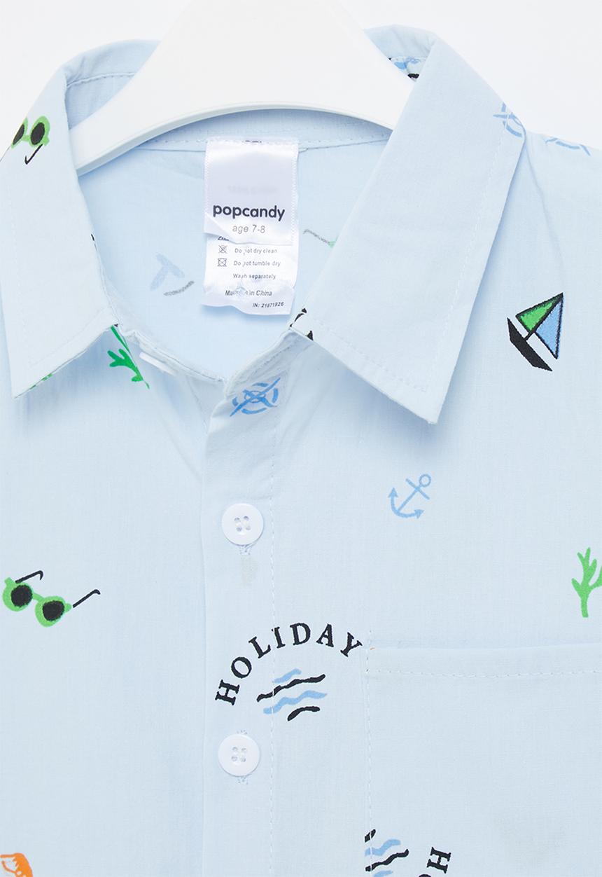 Pop Candy - Boys short sleeve printed shirt - blue