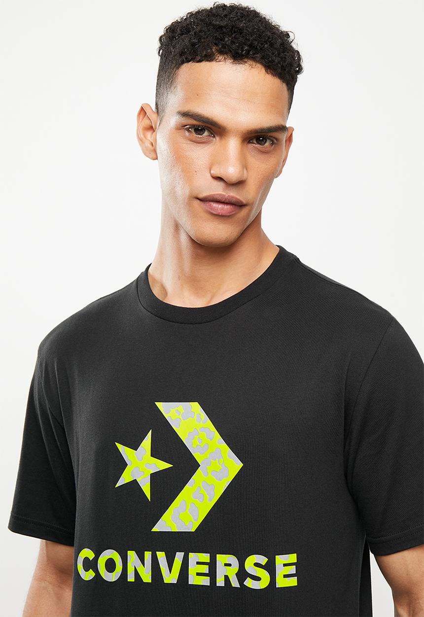 Converse - Reflective cheetah infill star chevron tee - black