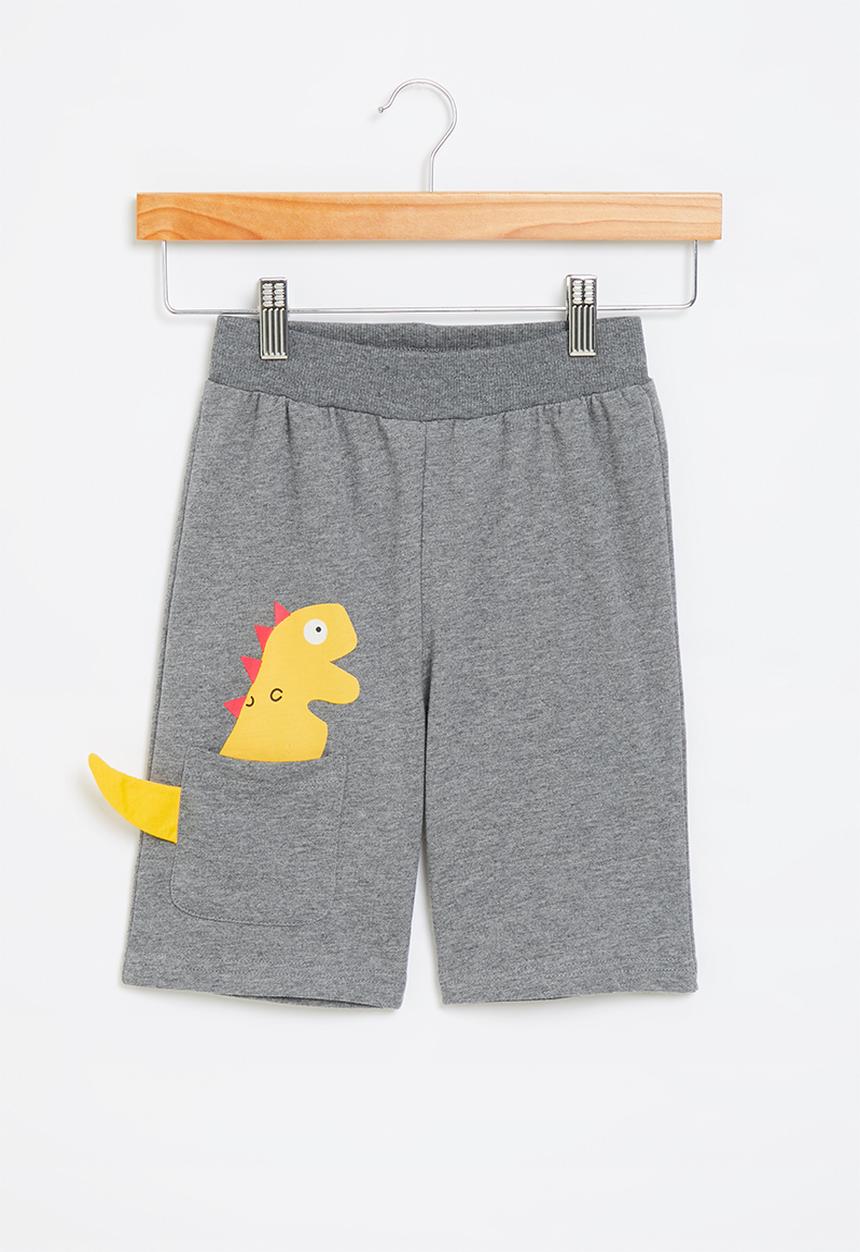 Pop Candy - Boys dino sweat shorts - charcoal & yellow