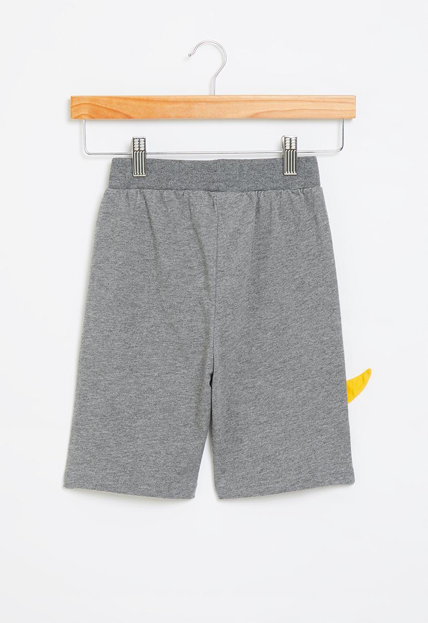 Pop Candy - Boys dino sweat shorts - charcoal & yellow