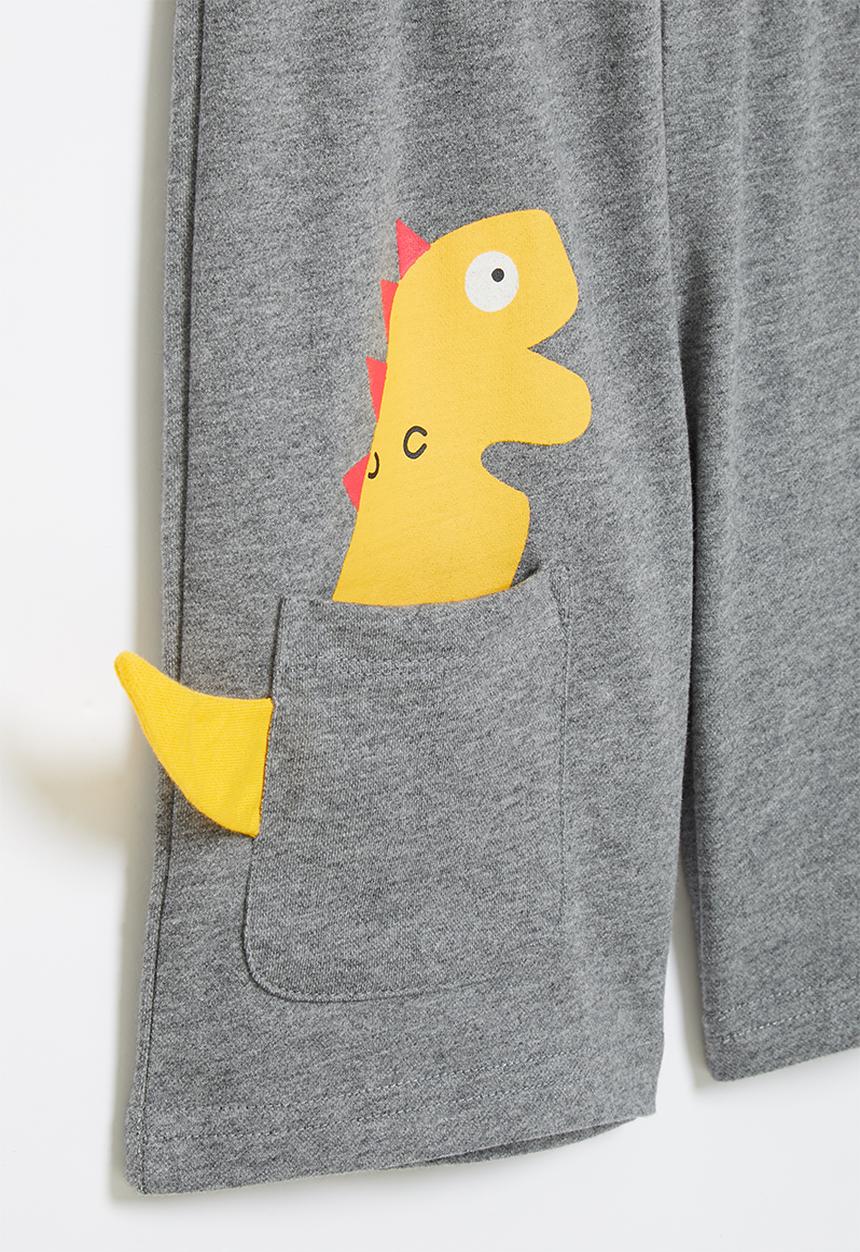 Pop Candy - Boys dino sweat shorts - charcoal & yellow