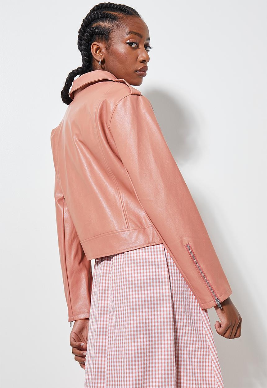Superbalist - Leather look biker jacket - terracotta