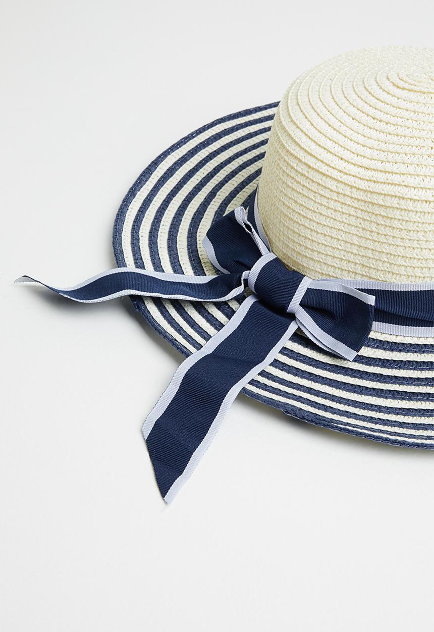 Pop Candy - Stripe straw hat - neutral & navy