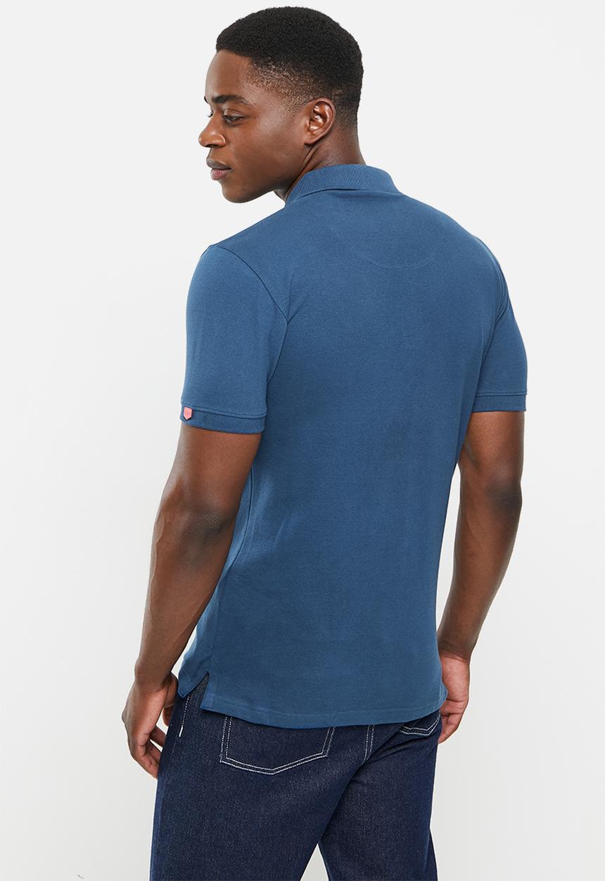 S.P.C.C - Cayenne slimline fit side slit straight hem polo - sodalite blue