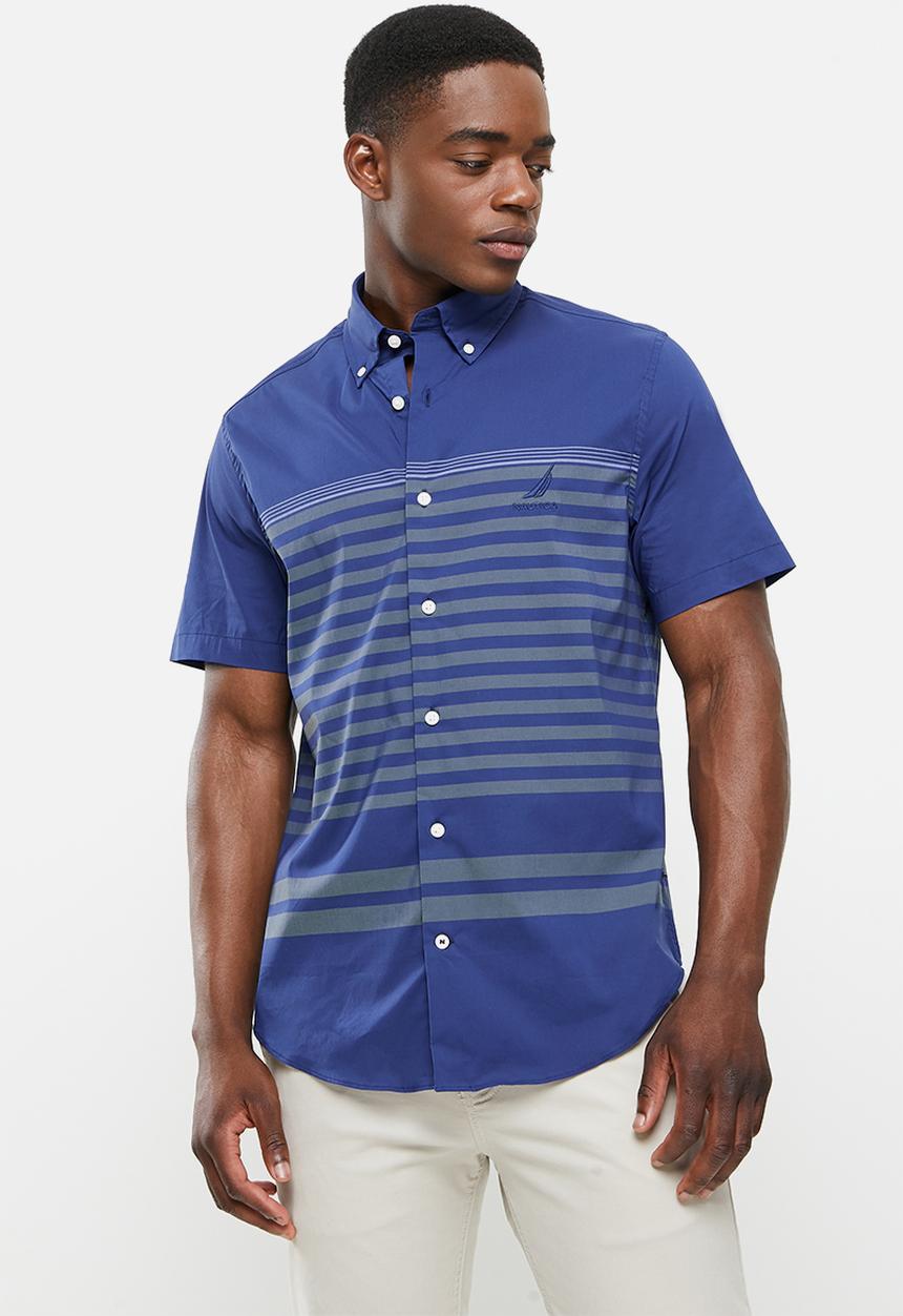 Nautica - W17903 s/s navtech small stripe shirt - estate blue 4es
