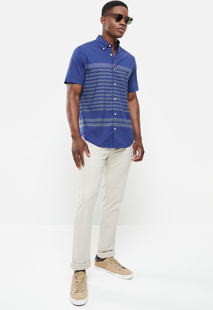 Nautica - W17903 s/s navtech small stripe shirt - estate blue 4es