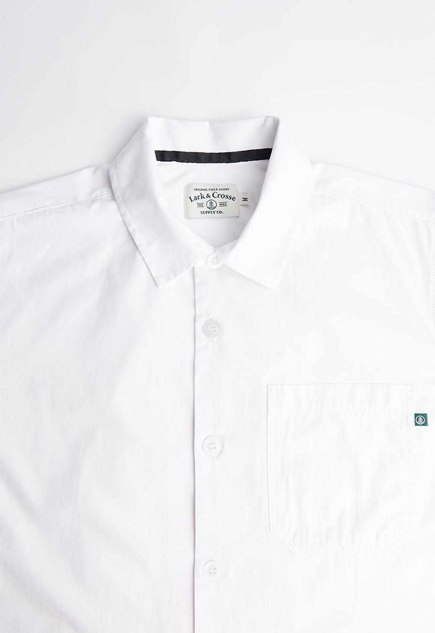 Lark & Crosse - Regular fit cracker poplin pocket short sleeve shirt - white