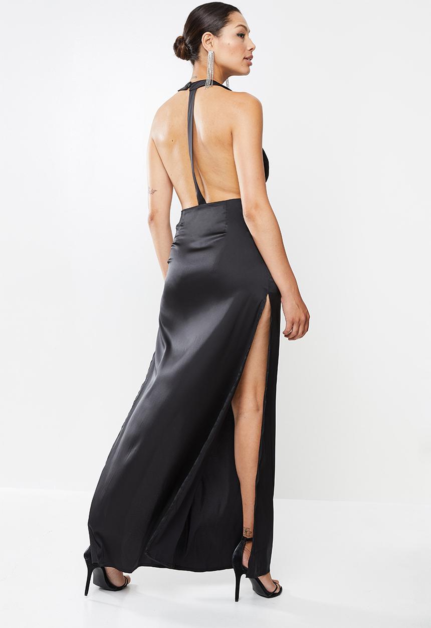 Missguided - Satin halter high neck dress - black