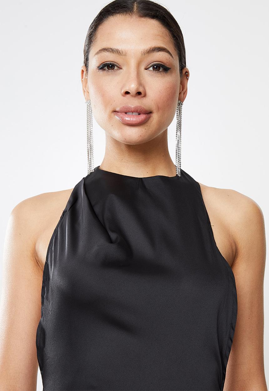 Missguided - Satin halter high neck dress - black
