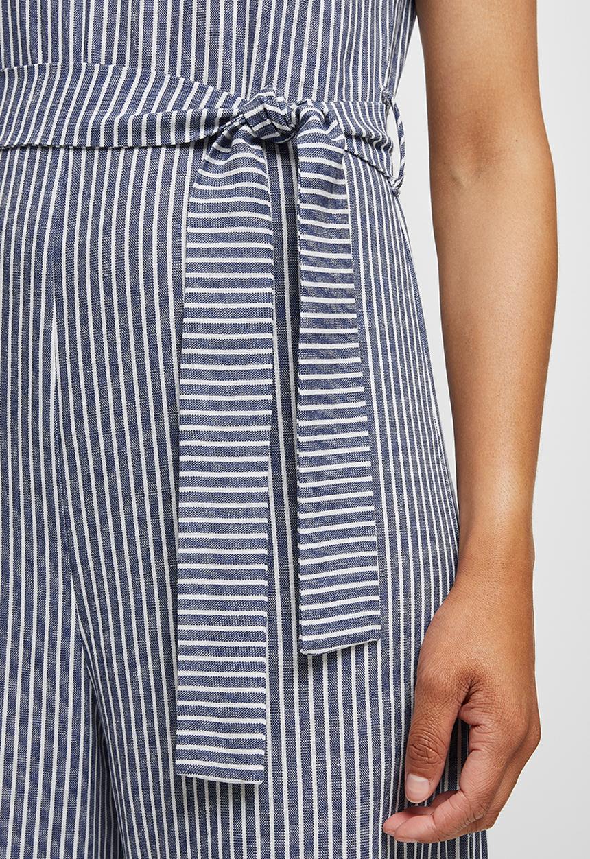 edit - Linen v-neck loose jumpsuit - indigo & white 