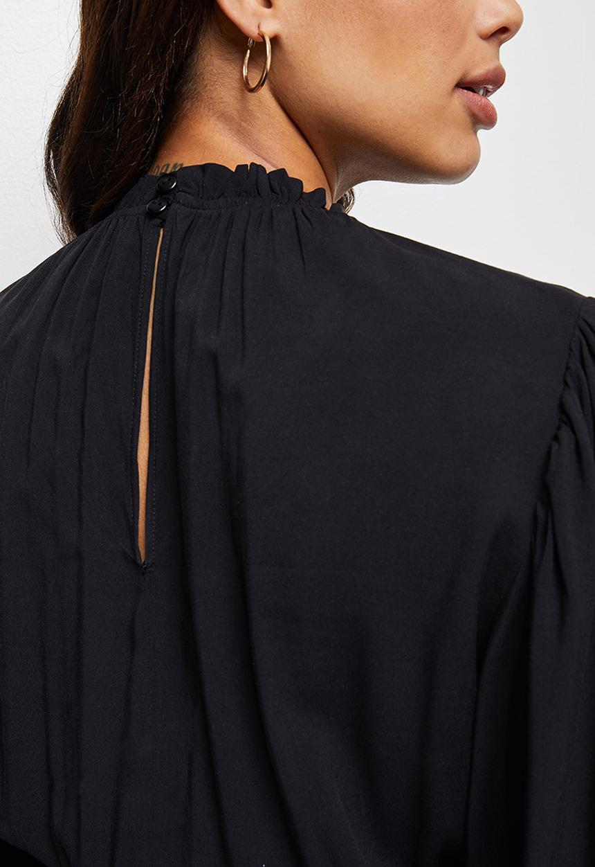edit - Round neck tiered fit & flare maxi dress - black