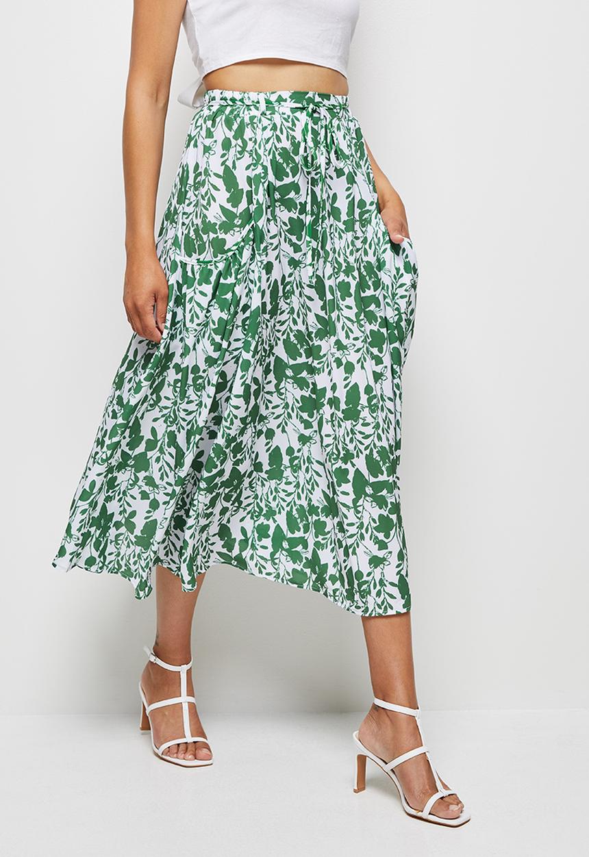 MILLA - Circle midi skirt with pockets - green