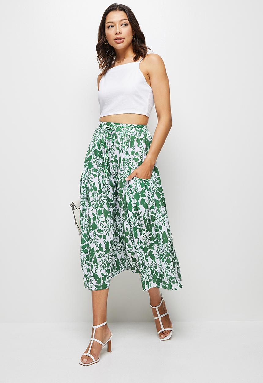 MILLA - Circle midi skirt with pockets - green