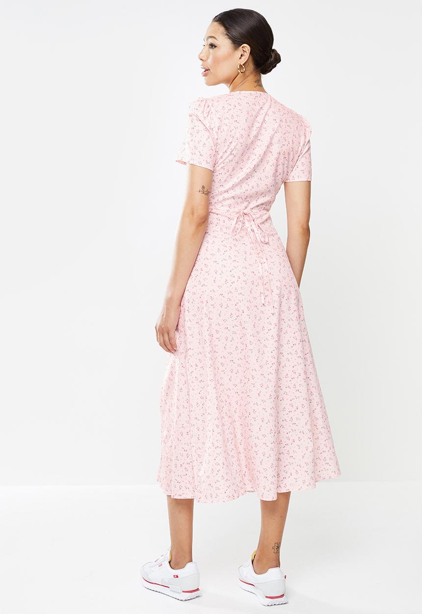 Missguided - Half button midi tea dress short sleeve - peach