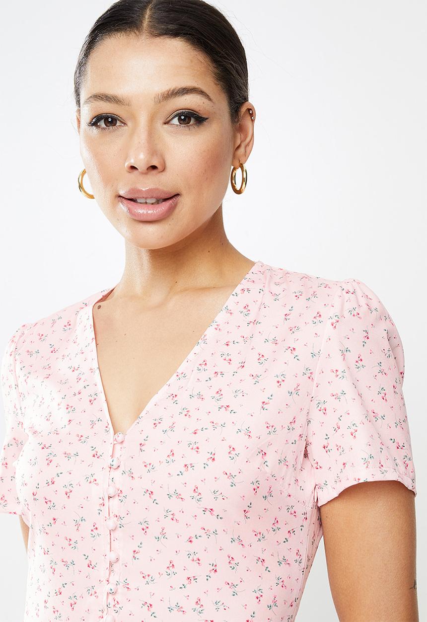 Missguided - Half button midi tea dress short sleeve - peach