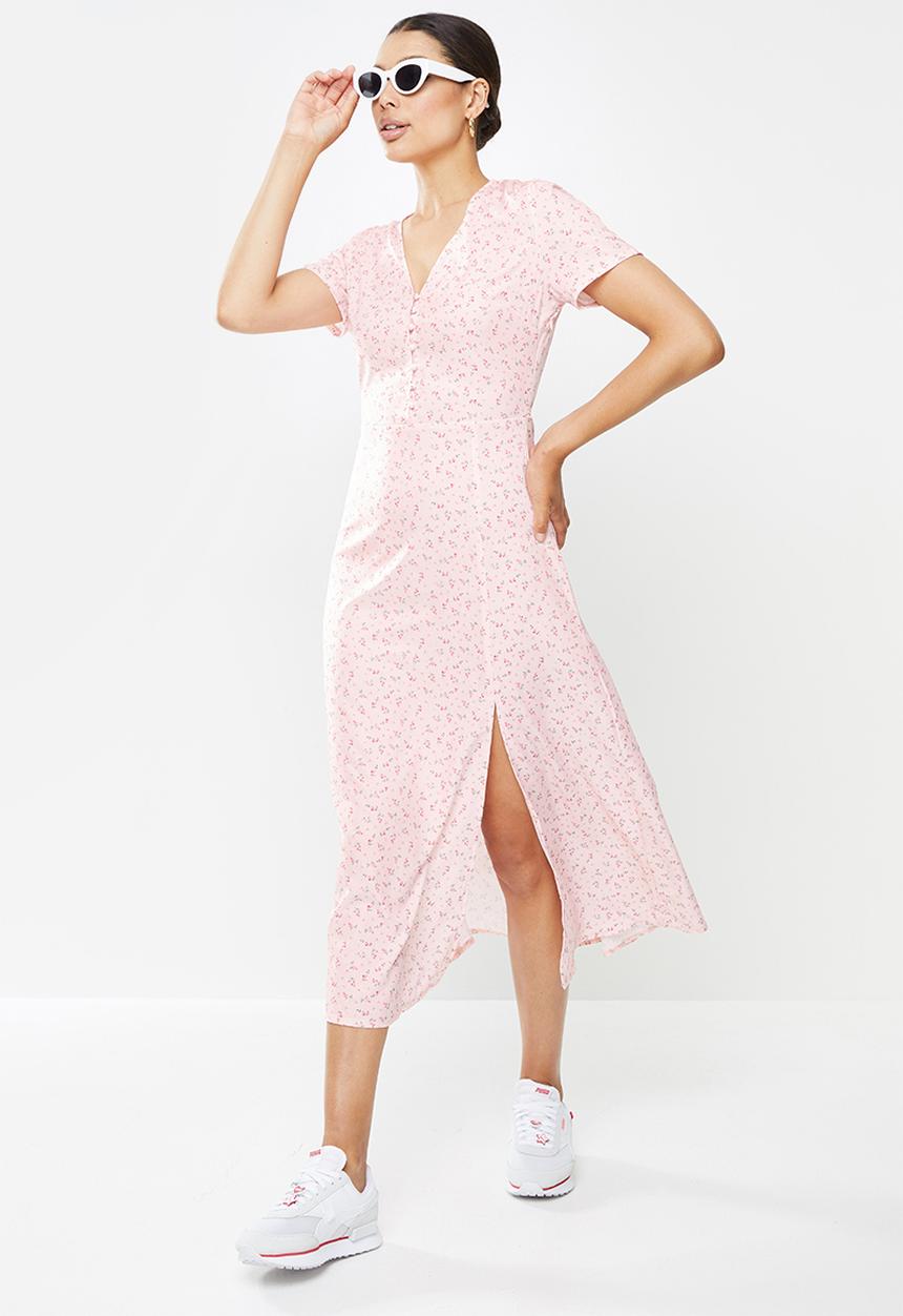 Missguided - Half button midi tea dress short sleeve - peach