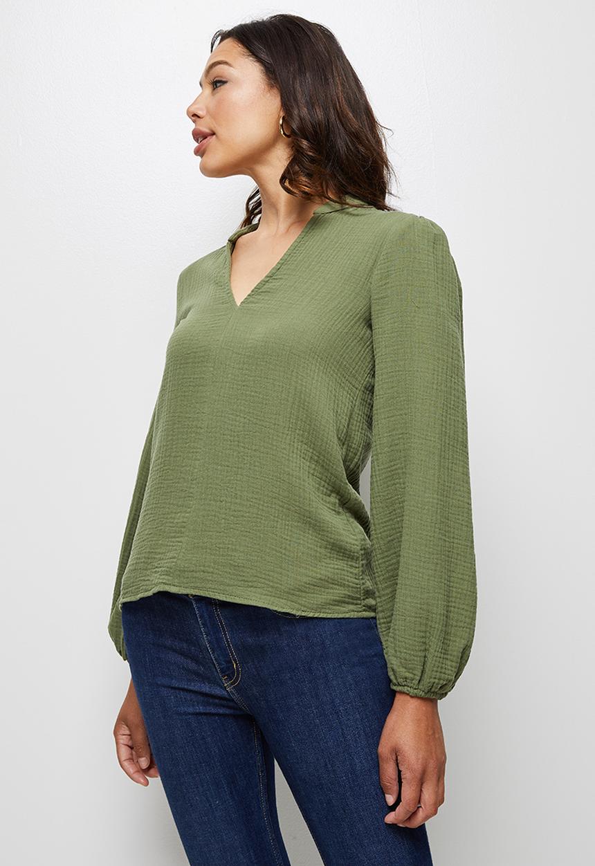 edit - Double cloth balloon slv blouse - fatigue