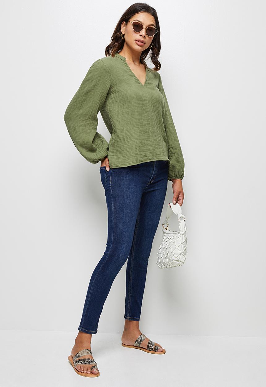 edit - Double cloth balloon slv blouse - fatigue