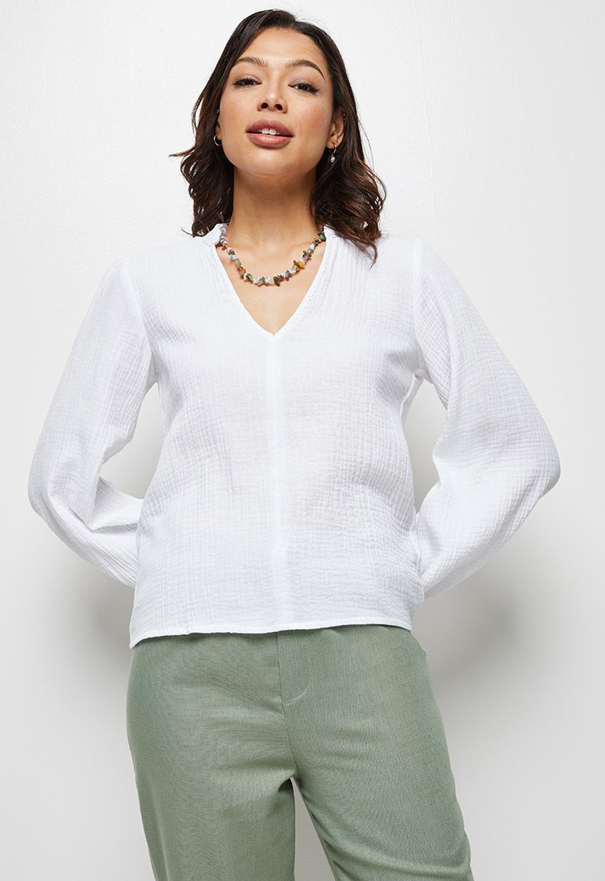 edit - Double cloth balloon sleeve blouse - milk