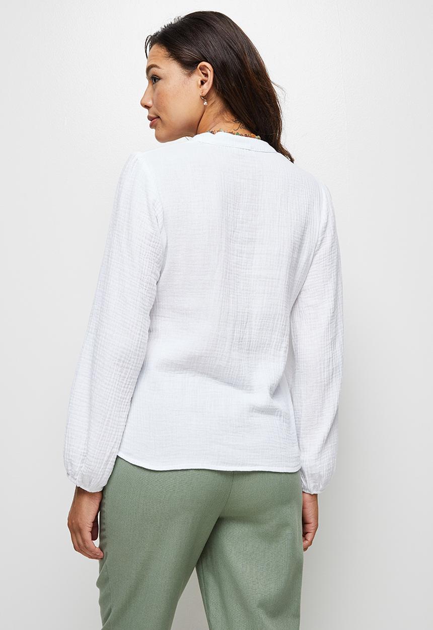edit - Double cloth balloon sleeve blouse - milk