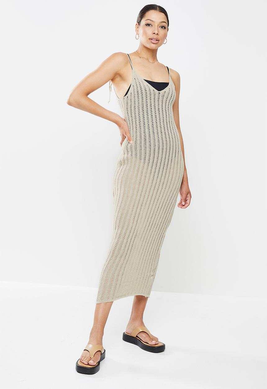 Missguided - Crochet v neck midi dress - stone