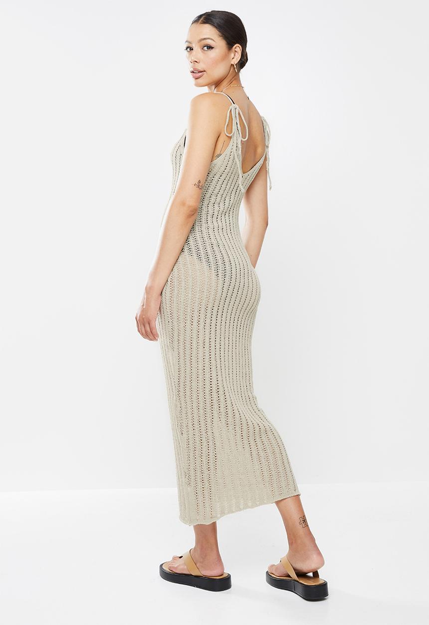 Missguided - Crochet v neck midi dress - stone