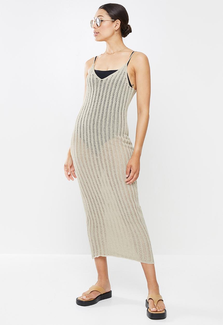 Missguided - Crochet v neck midi dress - stone