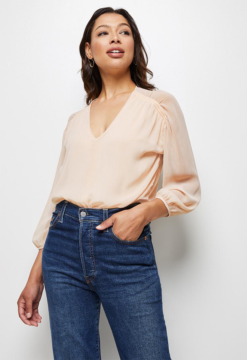 MILLA - Gauged sleeve woven bodysuit - neutral