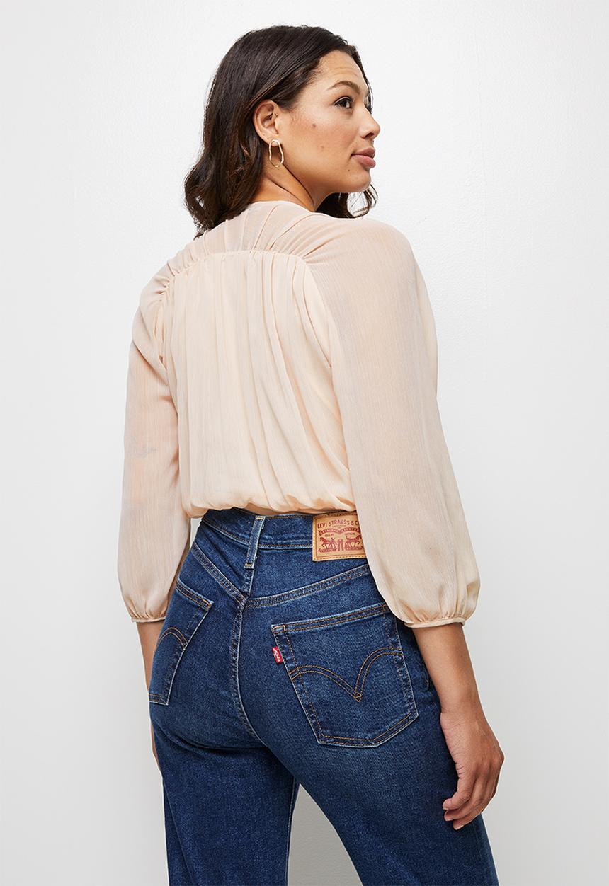 MILLA - Gauged sleeve woven bodysuit - neutral