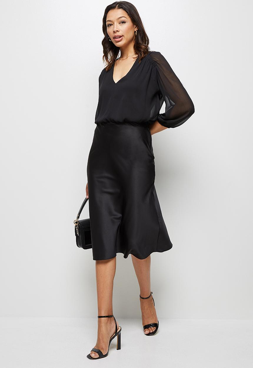 MILLA - Gauged sleeve woven bodysuit - black