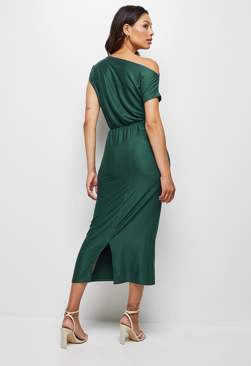 MILLA - Brushed knit slash neck midi dress - sea moss