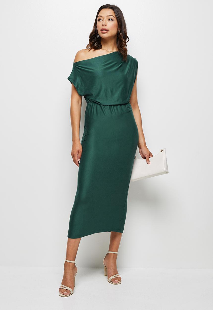 MILLA - Brushed knit slash neck midi dress - sea moss