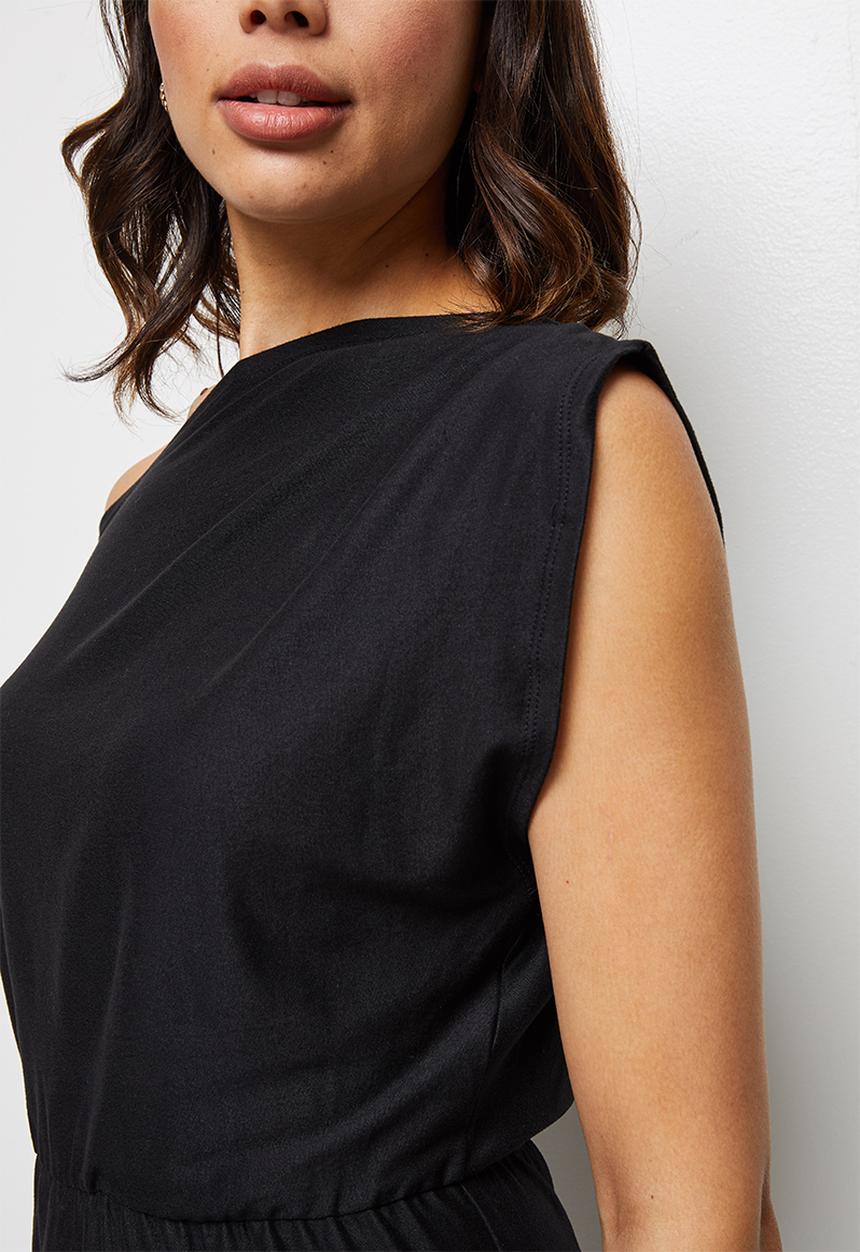 MILLA - Brushed knit slash neck midi dress - black
