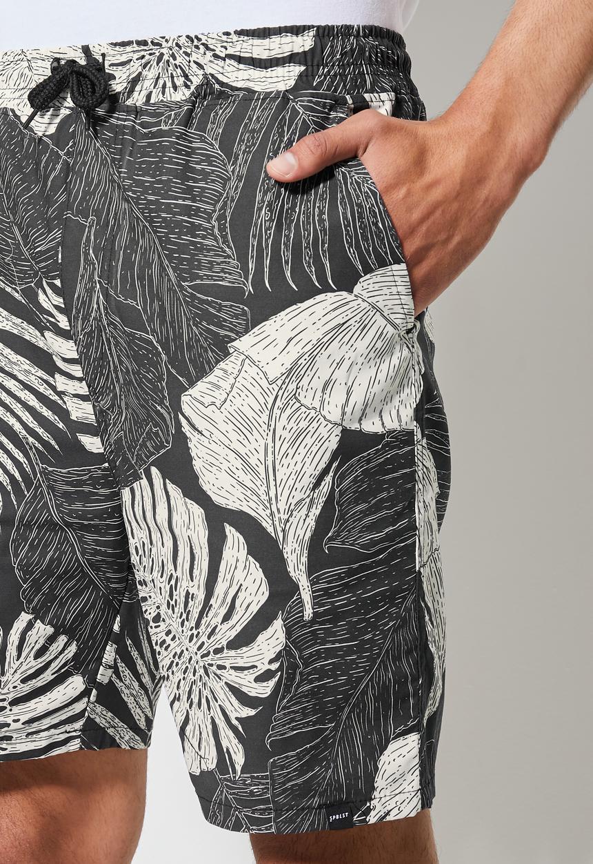 Superbalist - Deco pattern elasticated short - black palm & white