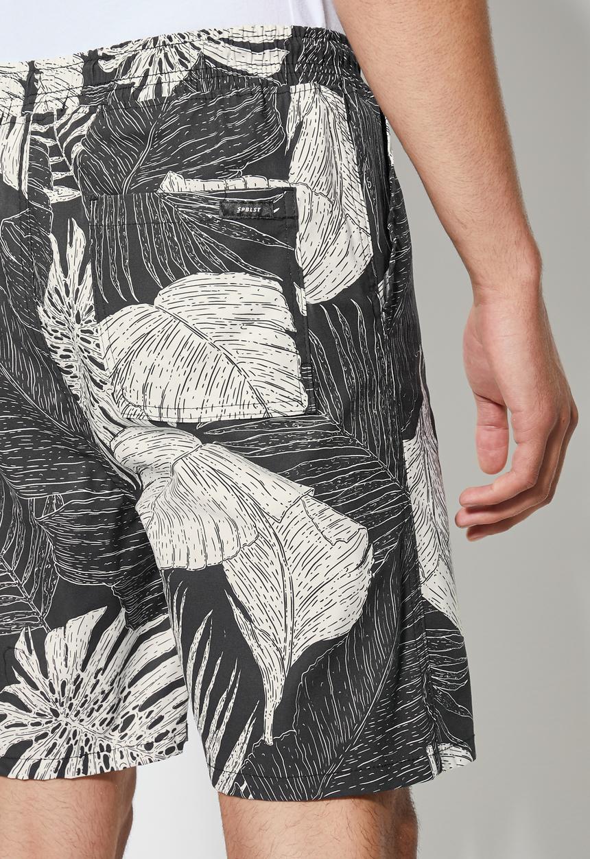 Superbalist - Deco pattern elasticated short - black palm & white