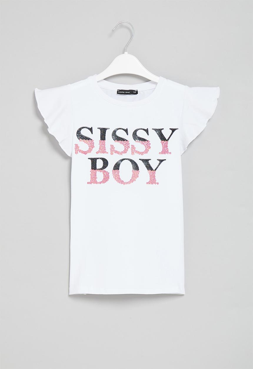 SISSY BOY - Pima flutter sleeve top - white