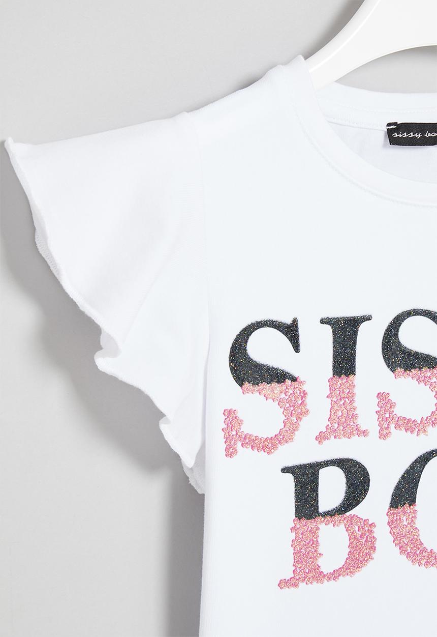 SISSY BOY - Pima flutter sleeve top - white