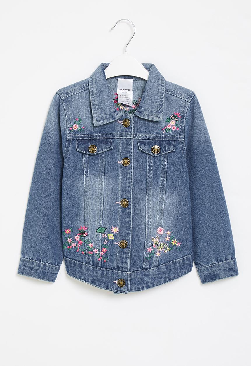 Pop Candy - Girls denim jacket with flowers - blue