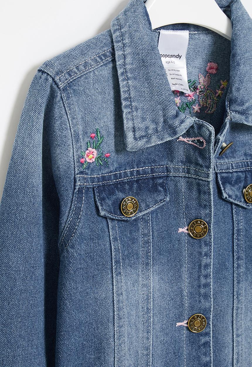 Pop Candy - Girls denim jacket with flowers - blue