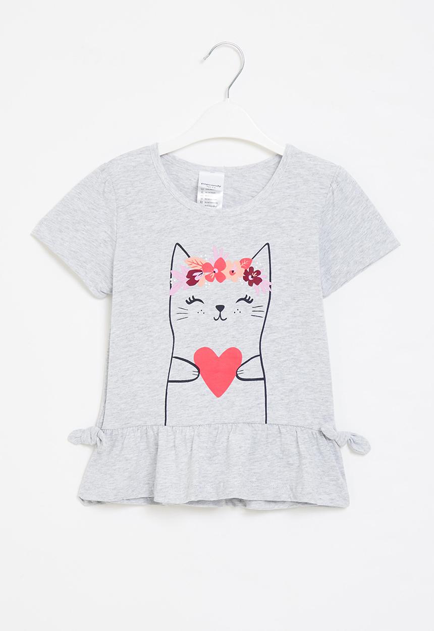 Pop Candy - Girls kitty ruffle tee - grey
