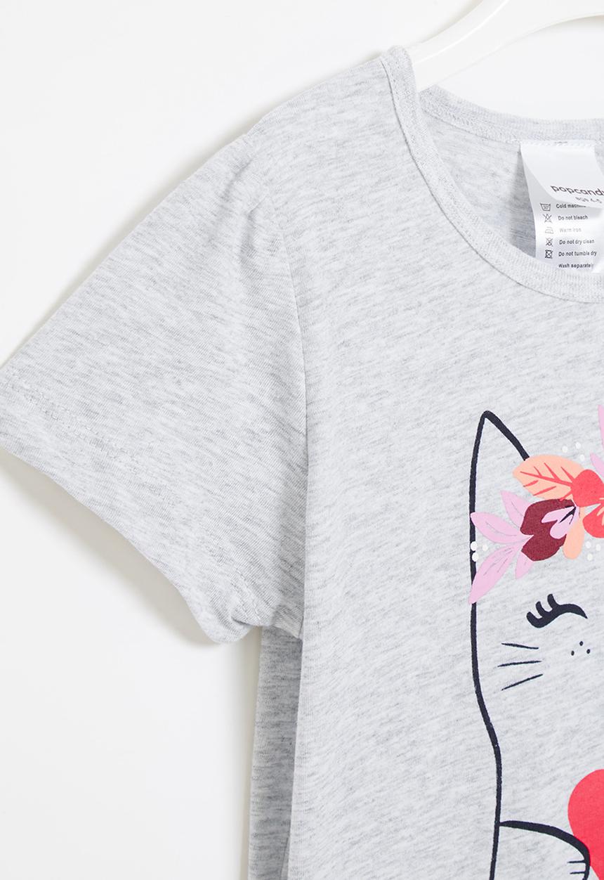 Pop Candy - Girls kitty ruffle tee - grey