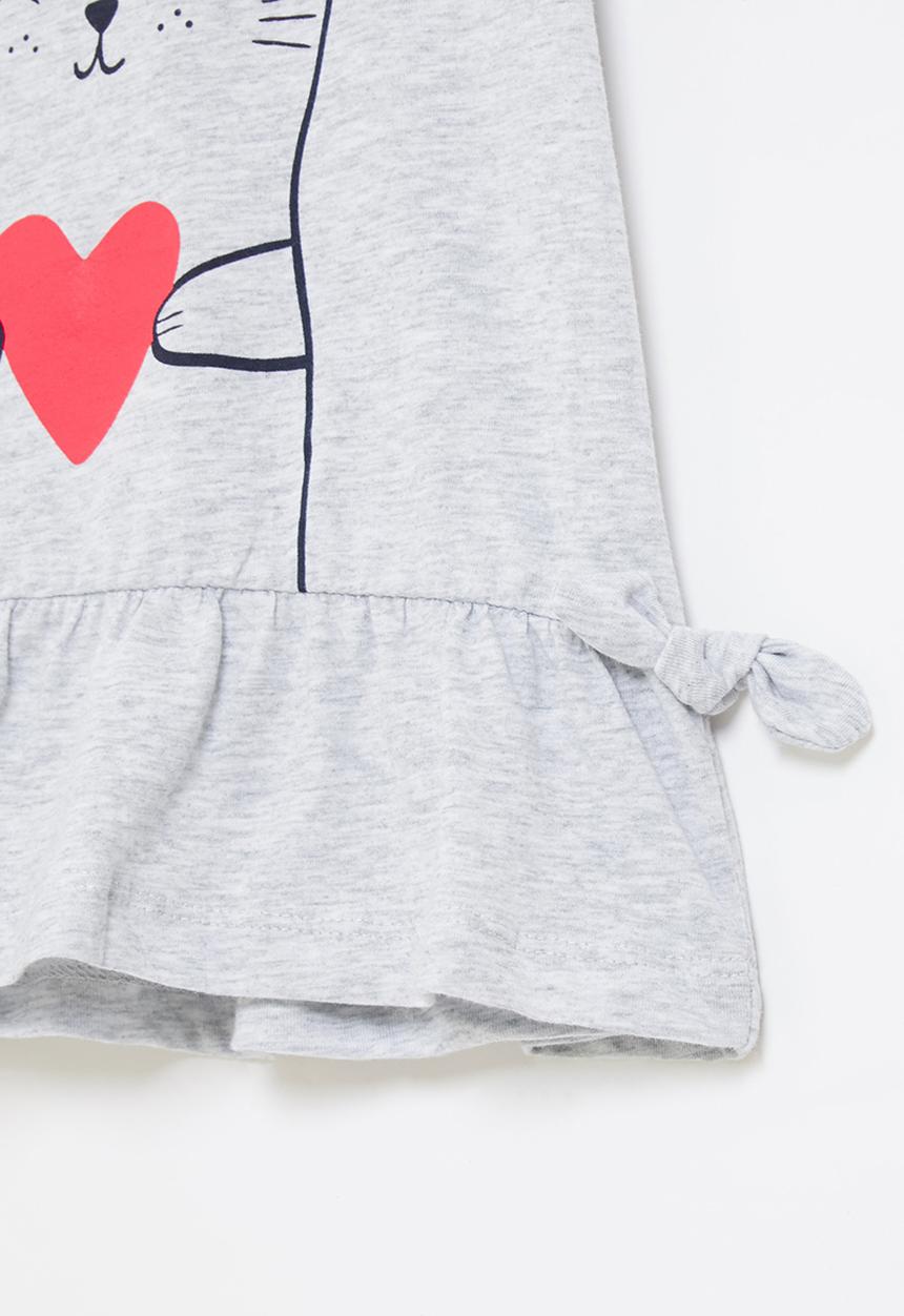 Pop Candy - Girls kitty ruffle tee - grey