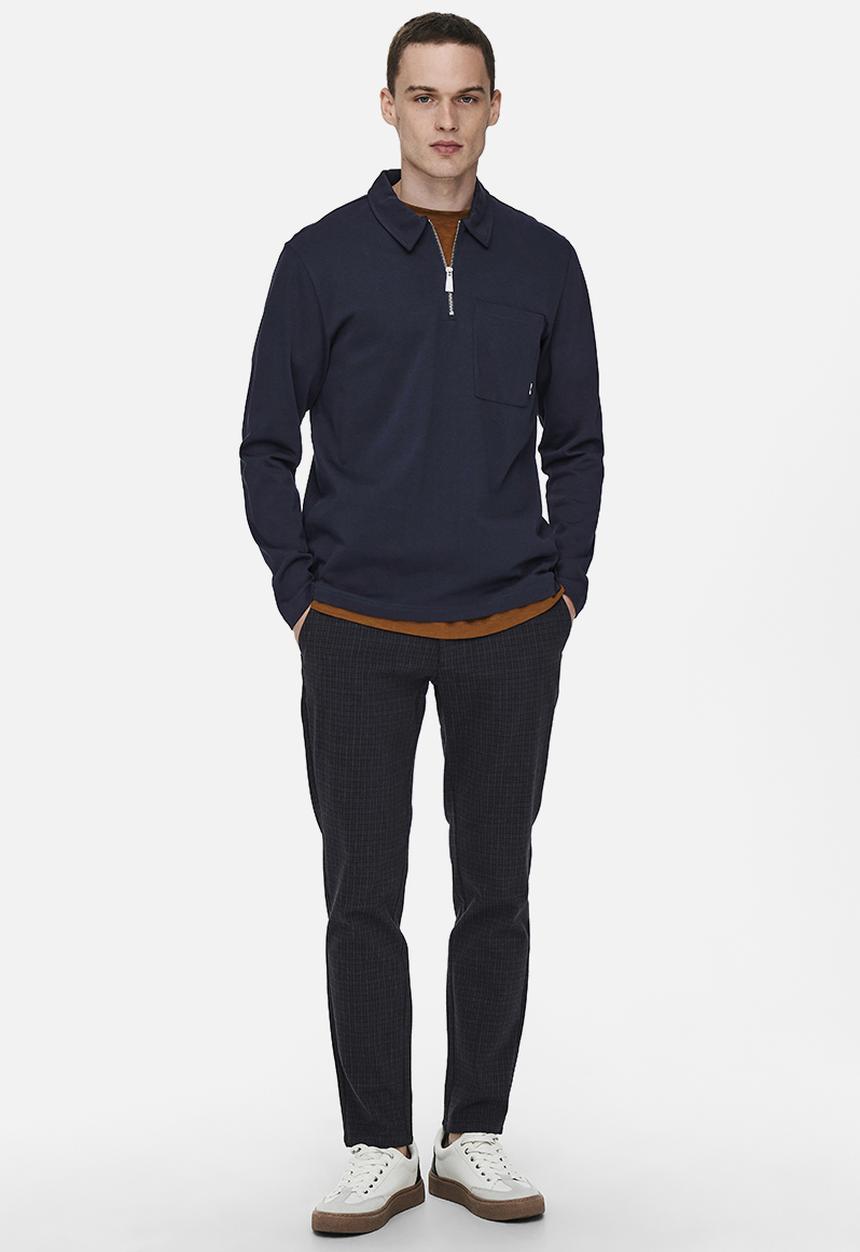 Only & Sons - Volker reg pocket quarter zip tee - navy
