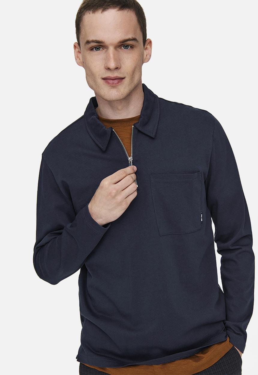 Only & Sons - Volker reg pocket quarter zip tee - navy