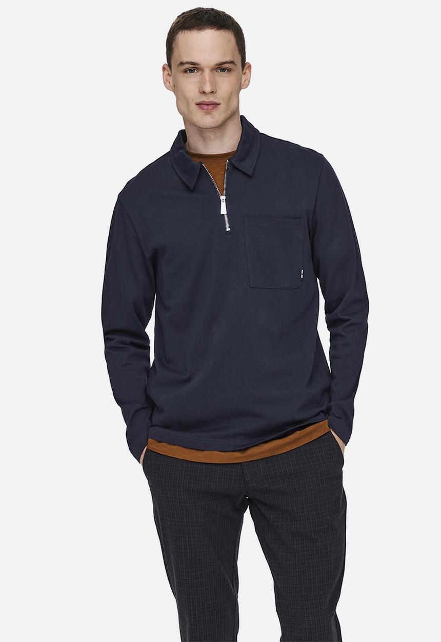 Only & Sons - Volker reg pocket quarter zip tee - navy