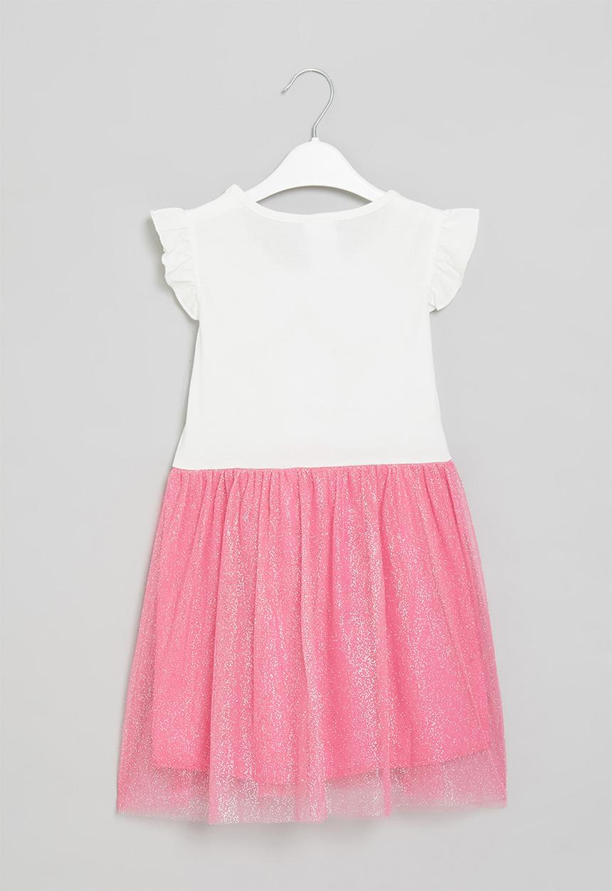 Pop Candy - Girls star dress with mesh - white & pink 