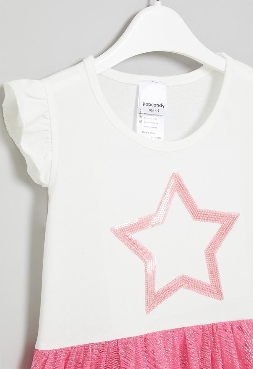 Pop Candy - Girls star dress with mesh - white & pink 