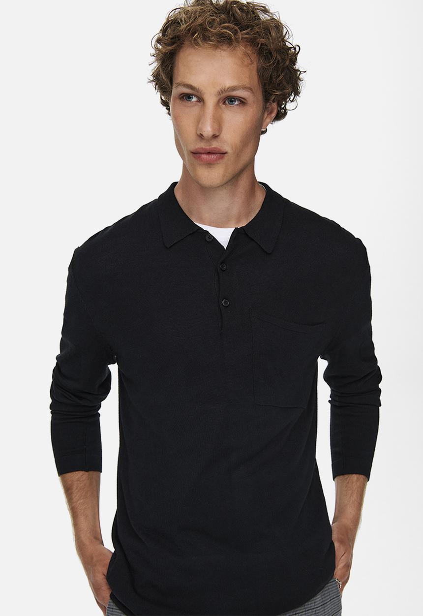 Only & Sons - Onsadam long sleeve polo knit - black
