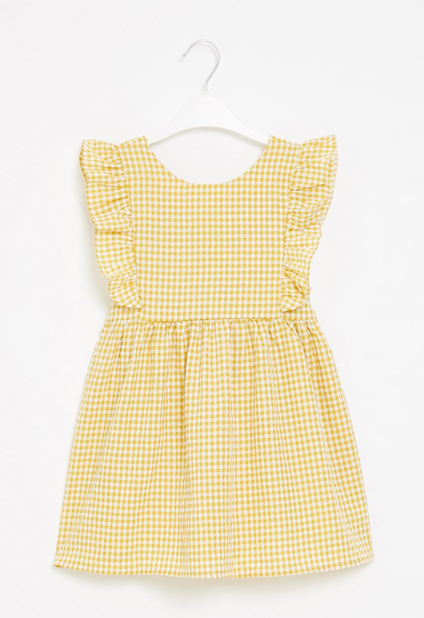 Pop Candy - Girls check dress - yellow & white